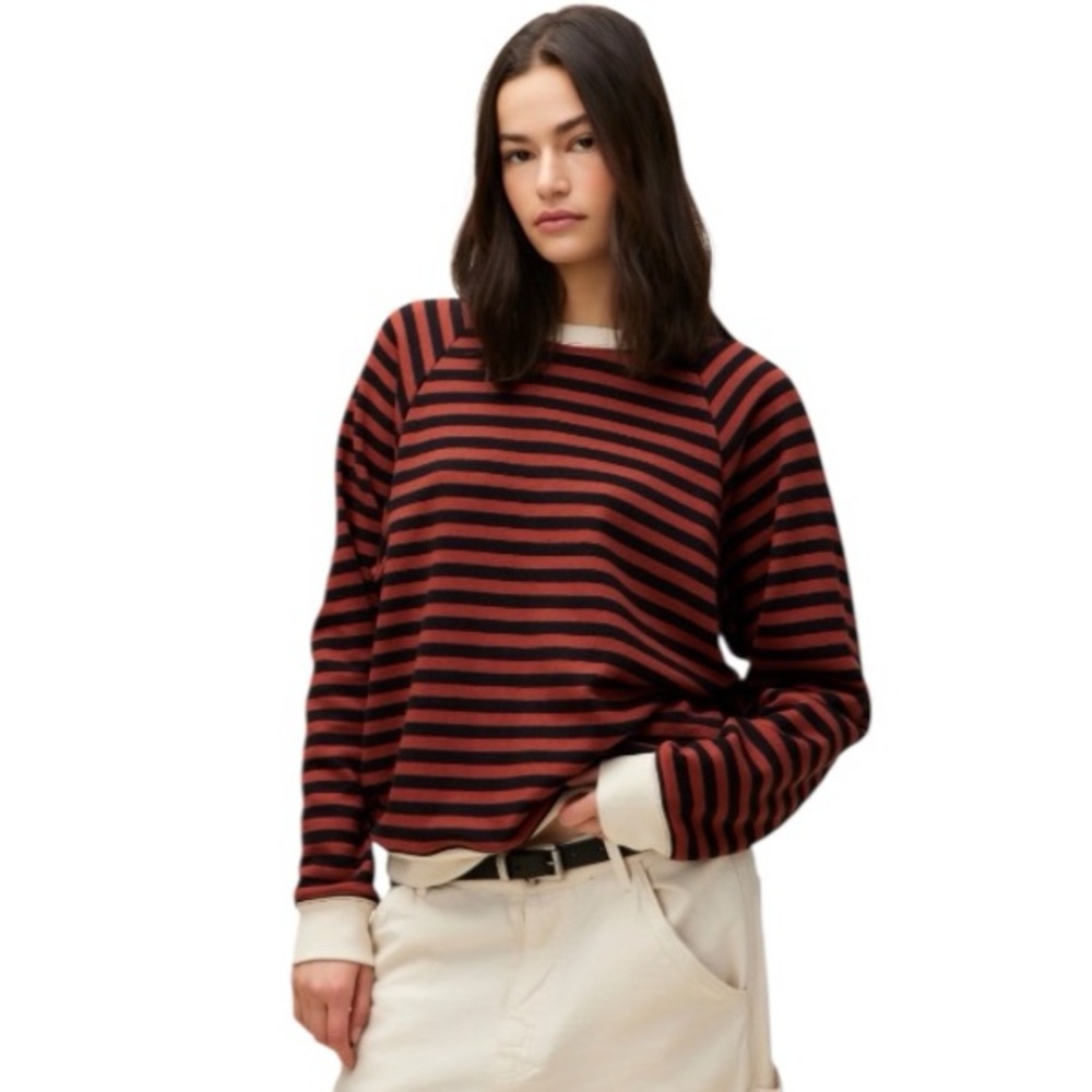 Stripe Vintage Sweatshirt Top by Daydreamer in Mahogany